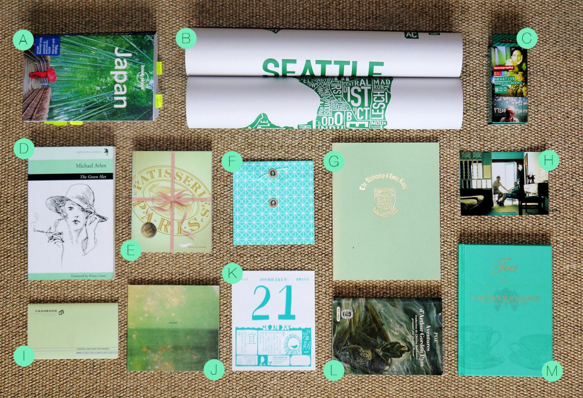 Wapapum green insparation & moodboard: books, notebooks, photo, guides, poster, music...